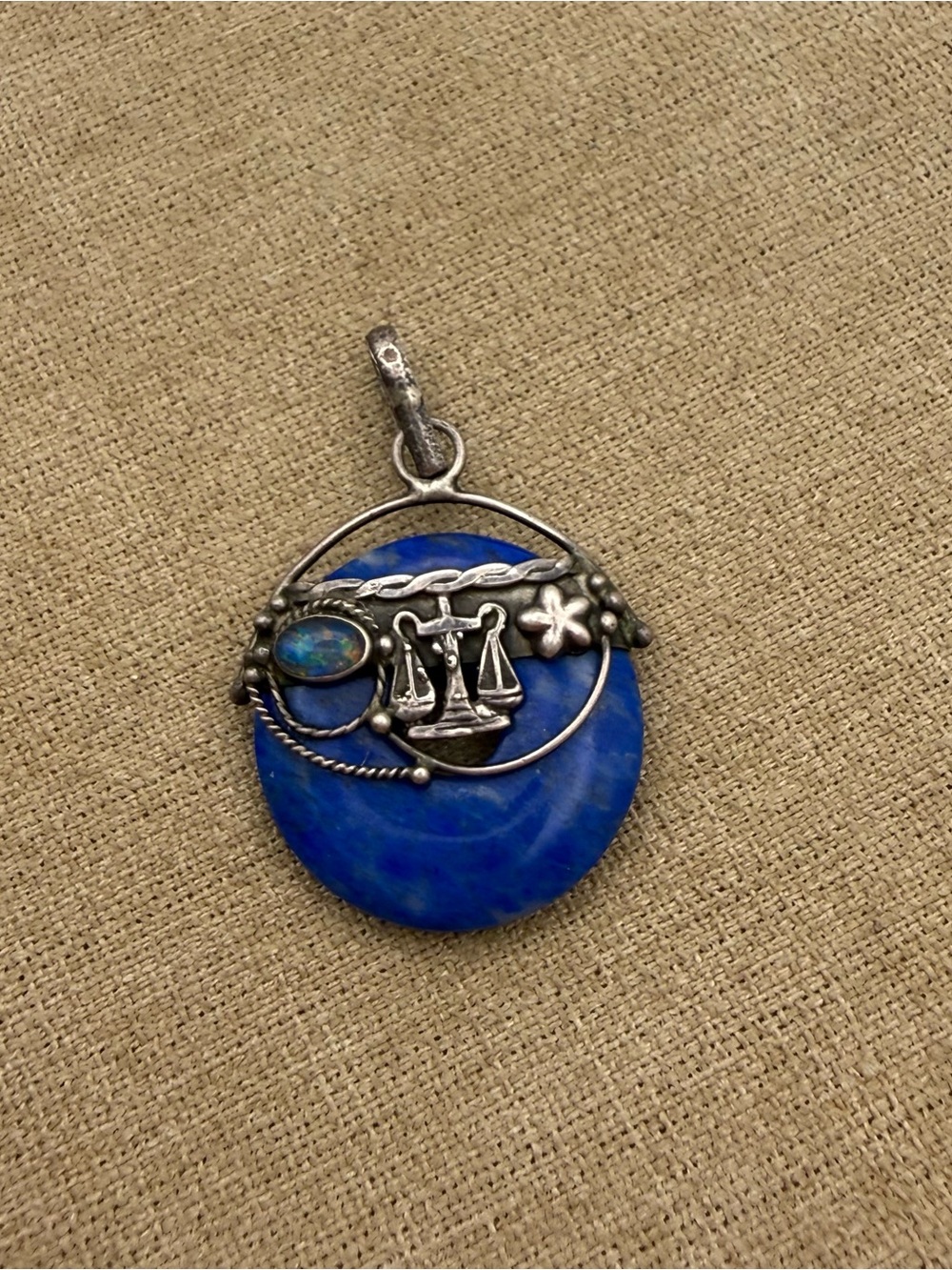 Sterling Silver lapis lazuli and fire opal Stone Libra Pendant Necklace Charm